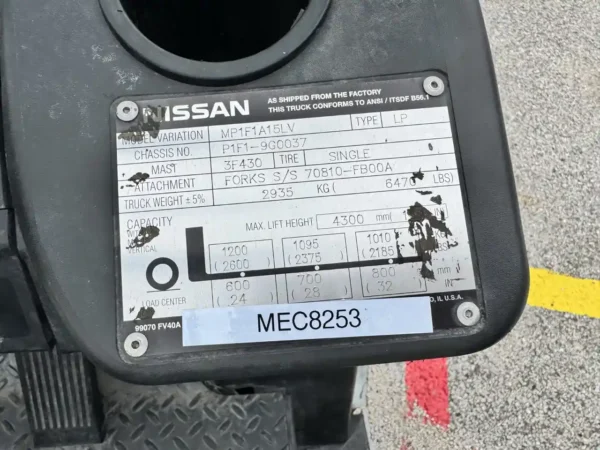 2007 Nissan Forklift MP1F1A15LV - Image 3